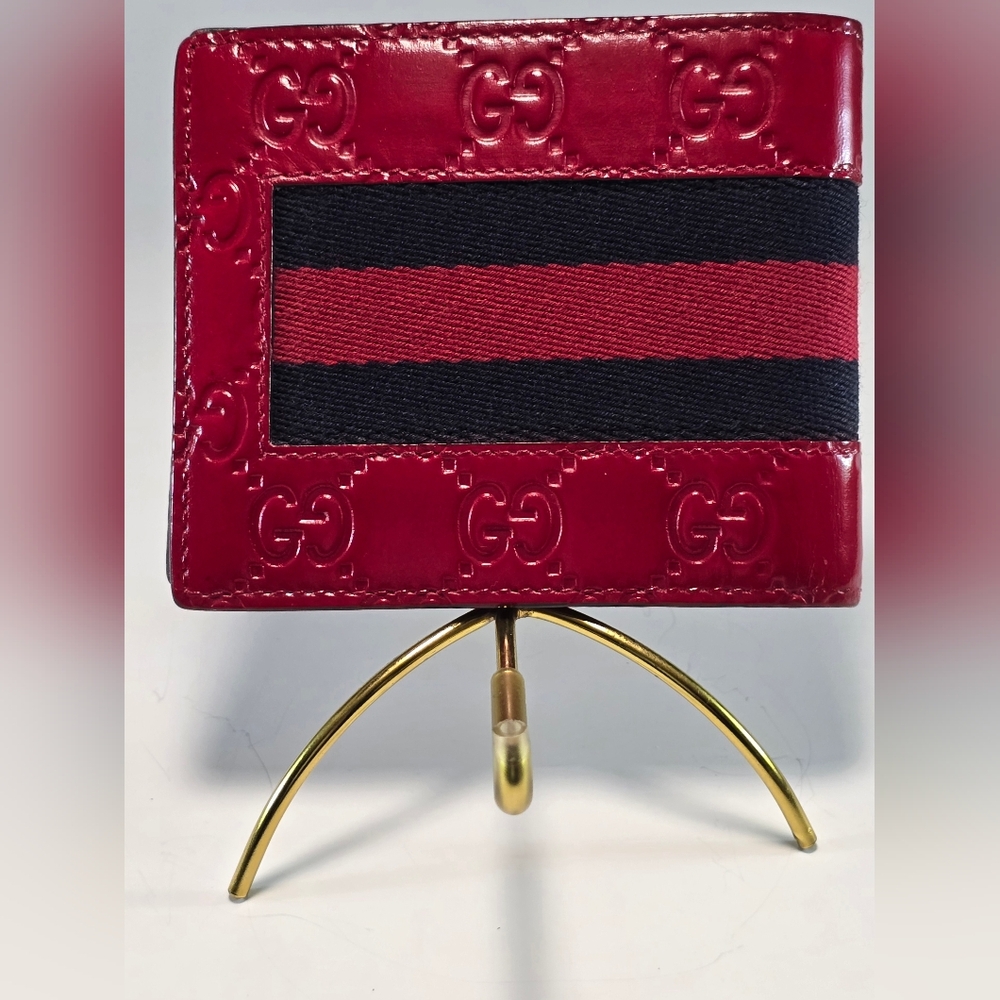 Gucci Red Guccissima Embossed Web Wallet - Picture 2 of 7